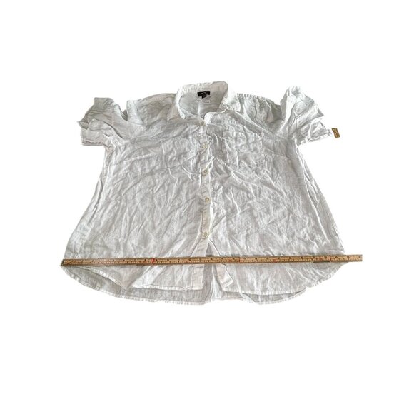 White Lord & Taylor Womens Linen Button-Up Shirt With Ruffled Sleeves - Picture 7 of 8